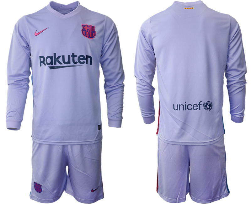 Men 2021-2022 Club Barcelona Second away purple Long Sleeve blank Soccer Jersey->customized soccer jersey->Custom Jersey